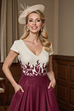 Burgundy A Line Mother Of The Bride Dress With Appliques