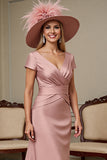 Dusty Rose Satin Sheath Mother Of The Bride Dress