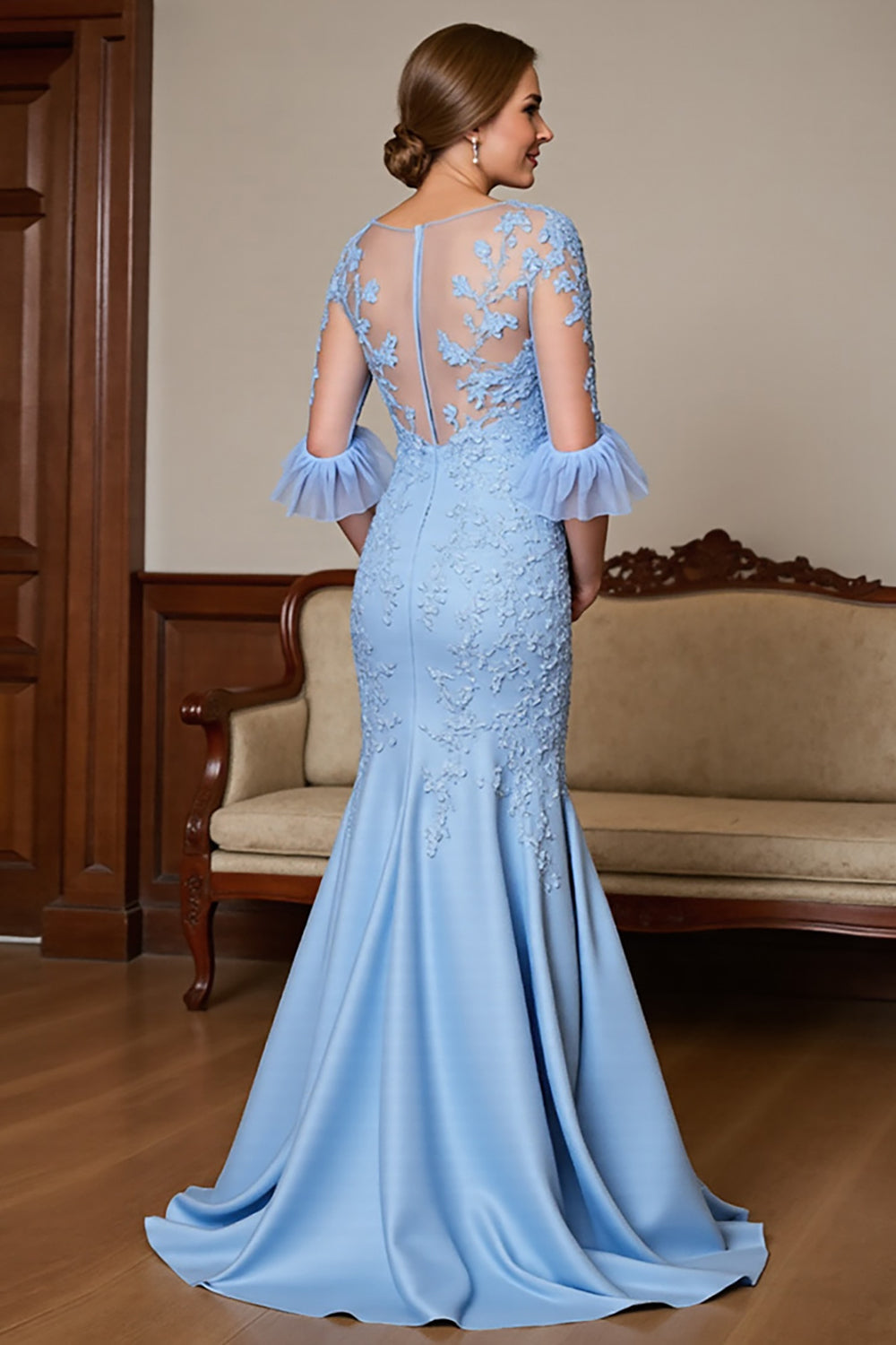Sky Blue Mermaid Mother Of The Bride Dress With Appliques