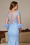 Sky Blue Mermaid Mother Of The Bride Dress With Appliques