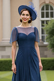 Navy Ruched A Line Mother Of The Bride Dress