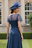 Navy Ruched A Line Mother Of The Bride Dress