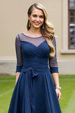 Navy A Line Midi Mother Of The Bride Dress