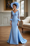 Sky Blue Mermaid Mother Of The Bride Dress With Appliques