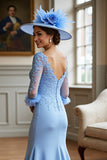 Sky Blue Mermaid Mother Of The Bride Dress With Appliques