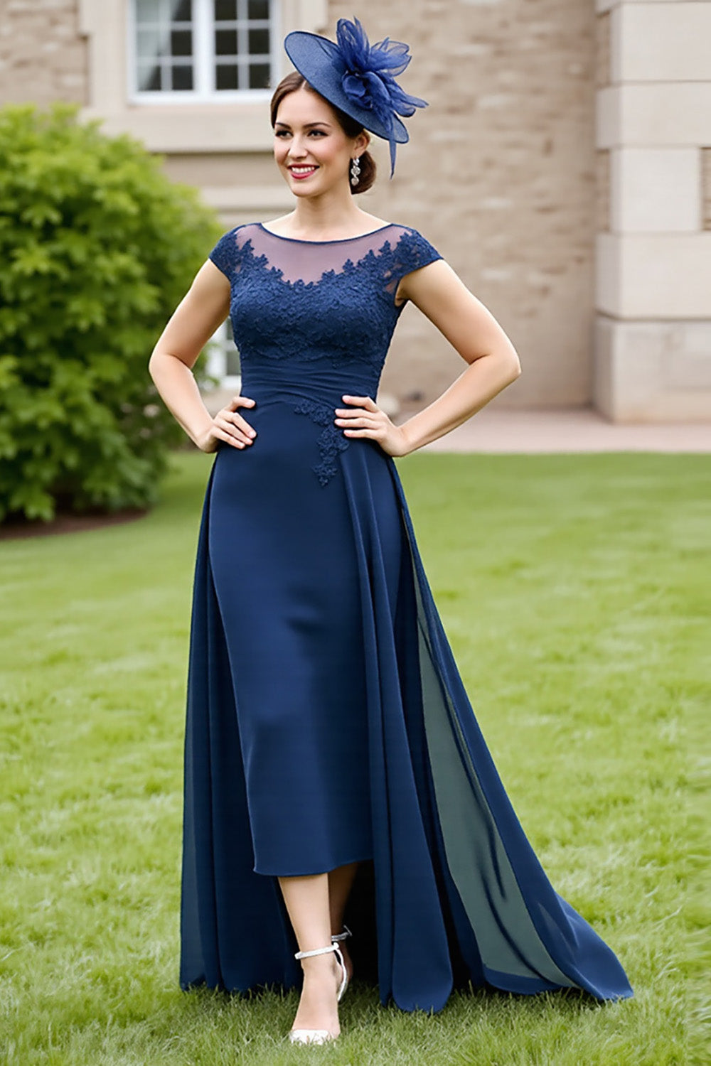 Navy A Line Mother Of The Bride Dress With Appliques