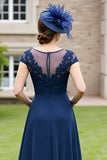 Navy A Line Mother Of The Bride Dress With Appliques