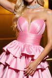 Candy Pink Metallic Satin A Line Homecoming Dress with Ruffles