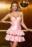 Strapless Blush Ruffled A Line Satin Homecoming Dress
