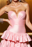 Strapless Blush Ruffled A Line Satin Homecoming Dress