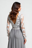 Long Sleeve Silver Asymmetrical Mother Of The Bride Dress With Appliques