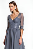 Steel Grey A Line Corset Mother Of The Bride Dress