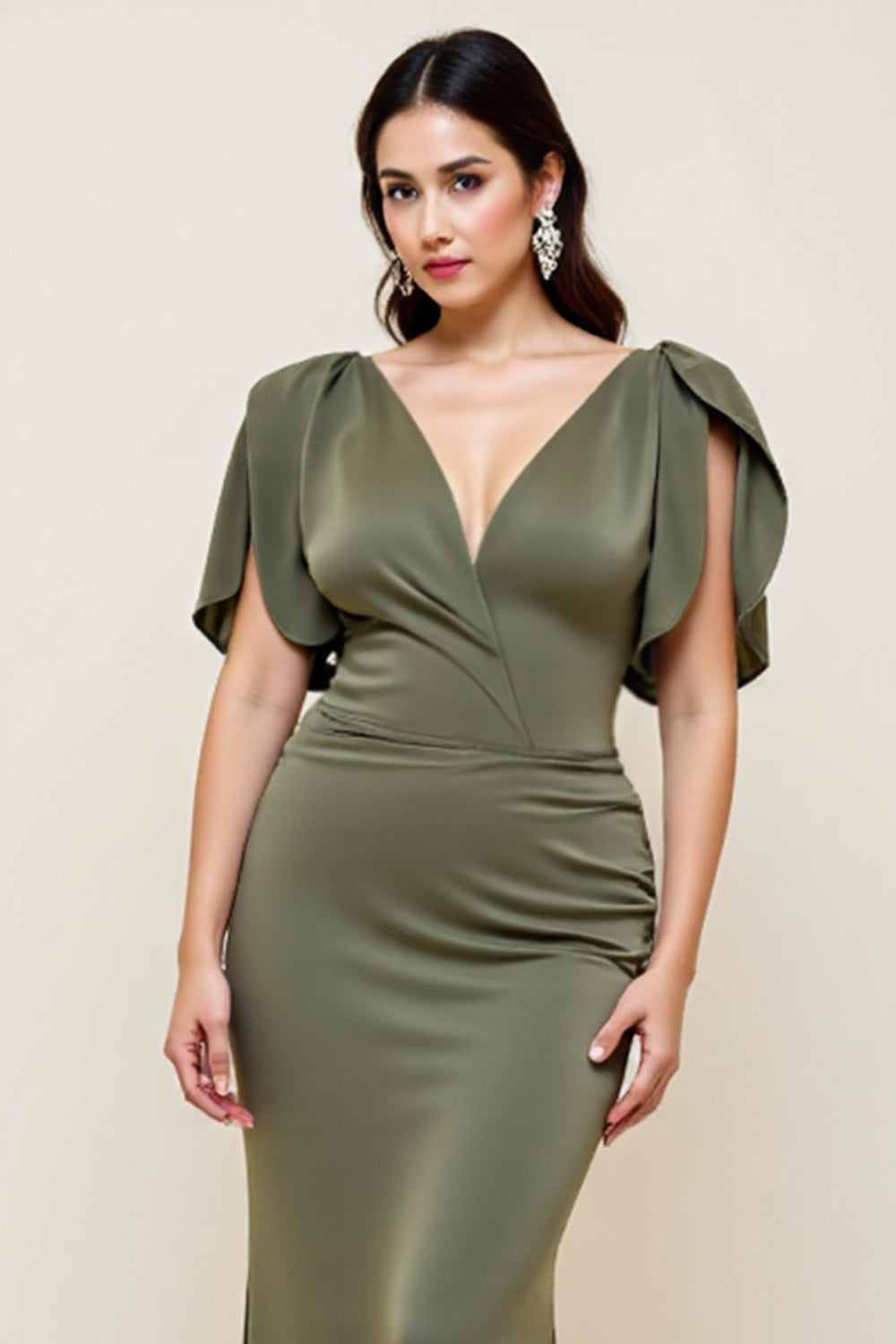 Olive Sheath Long Plus Size Mother Of The Bride Dress