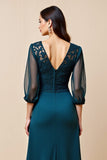 Blue A Line Long Mother Of The Bride Dress With Appliques