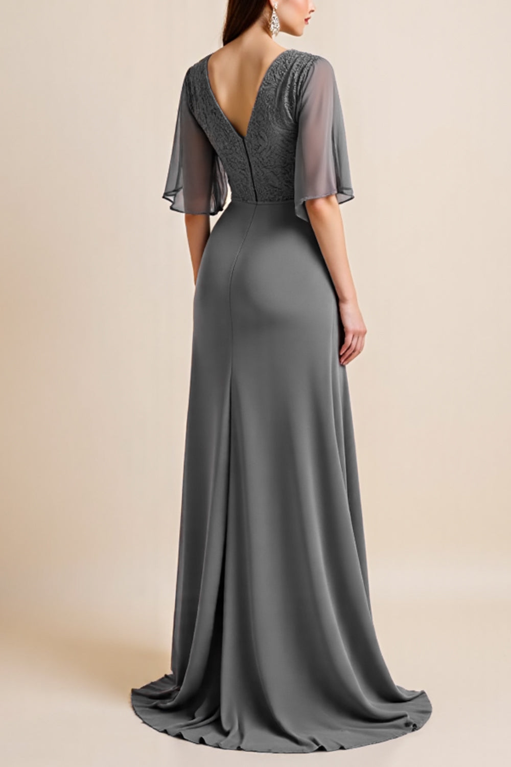 Steel Grey A Line Corset Long Mother Of The Bride Dress