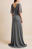 Steel Grey A Line Corset Long Mother Of The Bride Dress