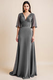 Steel Grey A Line Corset Long Mother Of The Bride Dress