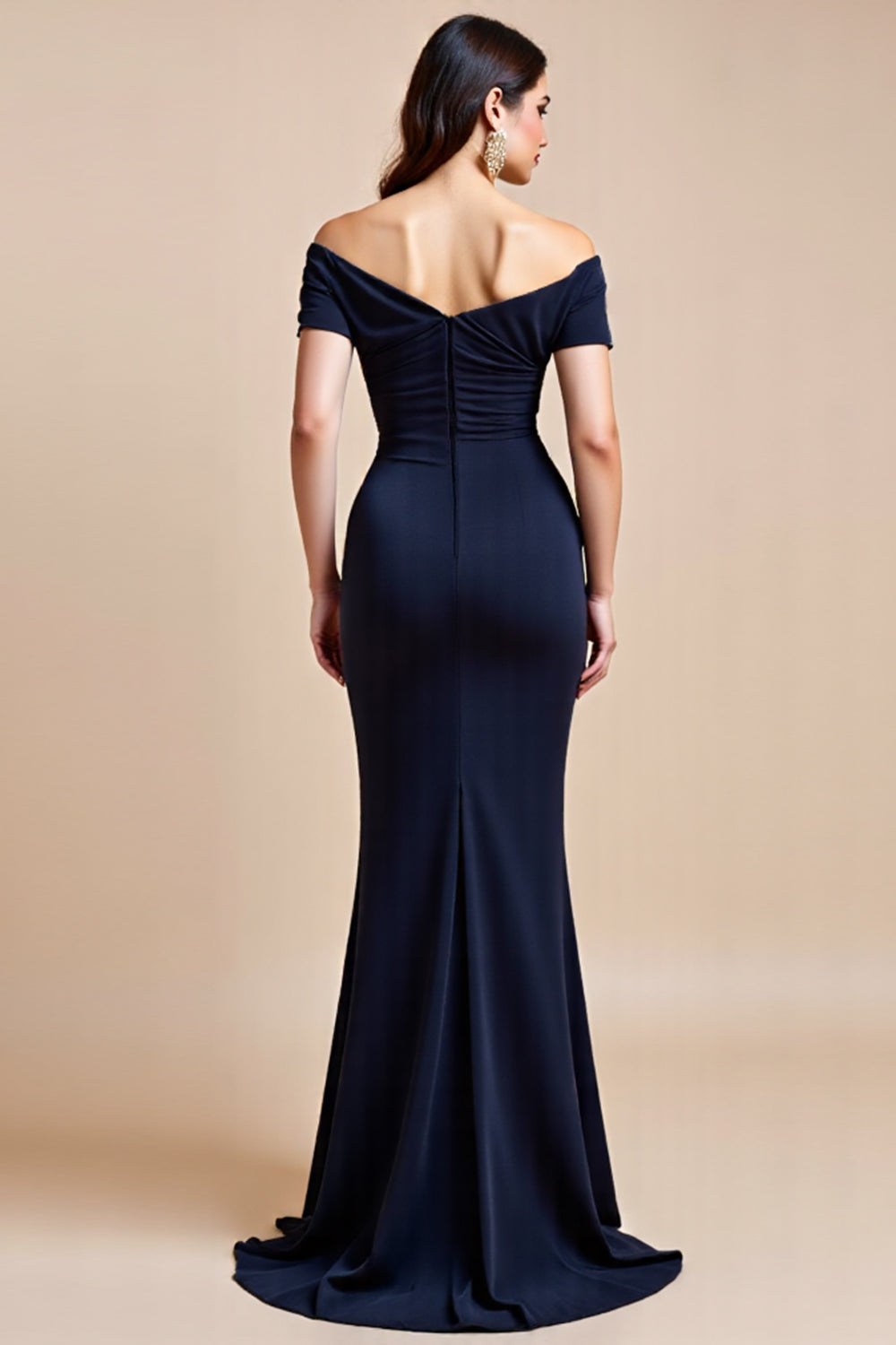 Off The Shoulder Navy Sheath Mother Of The Bride Dress With Slit