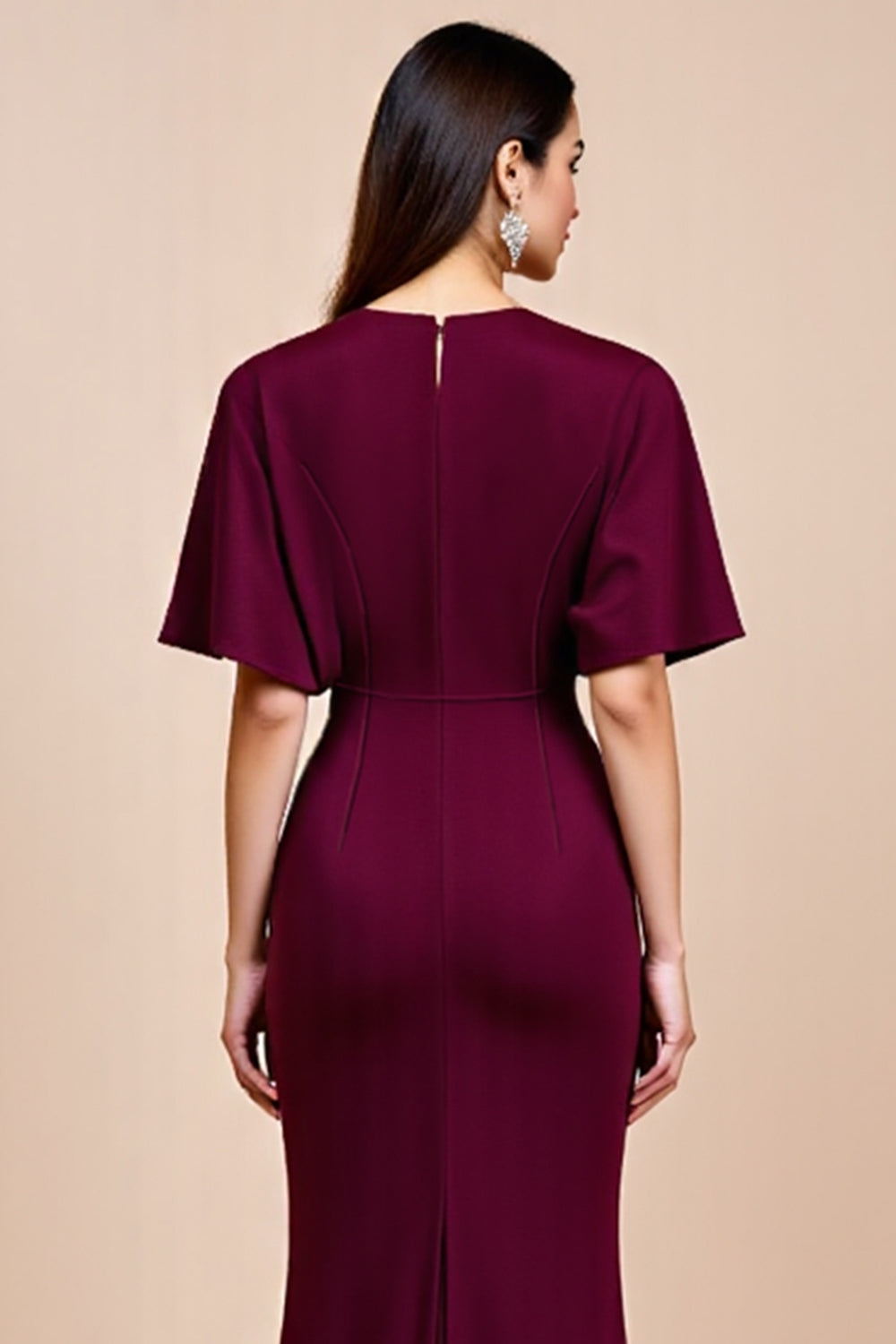 Burgundy Mermaid Flutter Sleeve Long Mother Of The Bride Dress