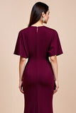 Burgundy Mermaid Flutter Sleeve Long Mother Of The Bride Dress