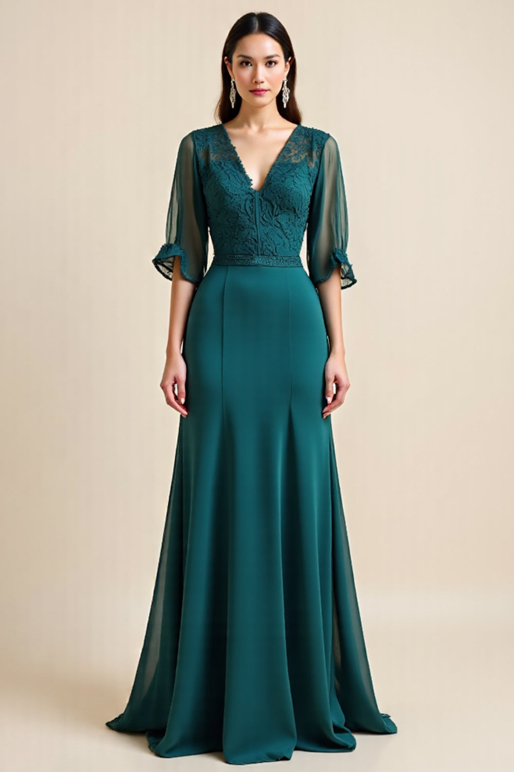 Blue A Line Appliqued Long Mother Of The Bride Dress