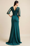 Blue A Line Appliqued Long Mother Of The Bride Dress