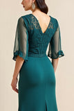 Blue A Line Appliqued Long Mother Of The Bride Dress