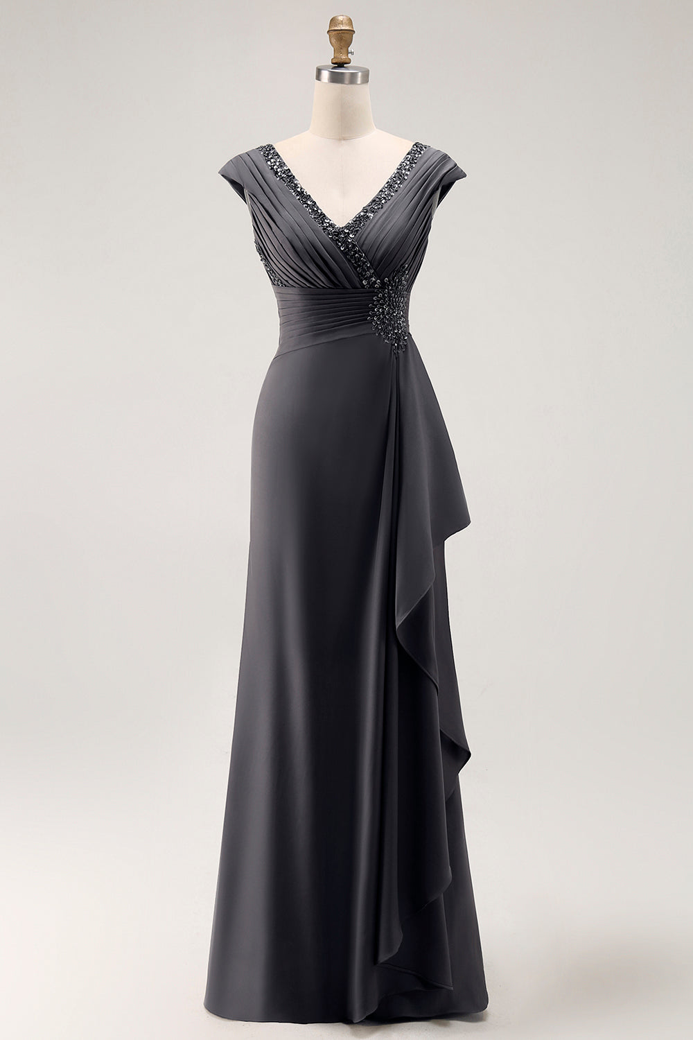 Steel Grey Mermaid Ruffle Chiffon Mother of The Bride Dress