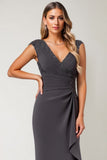 Steel Grey Mermaid Ruffle Chiffon Mother of The Bride Dress