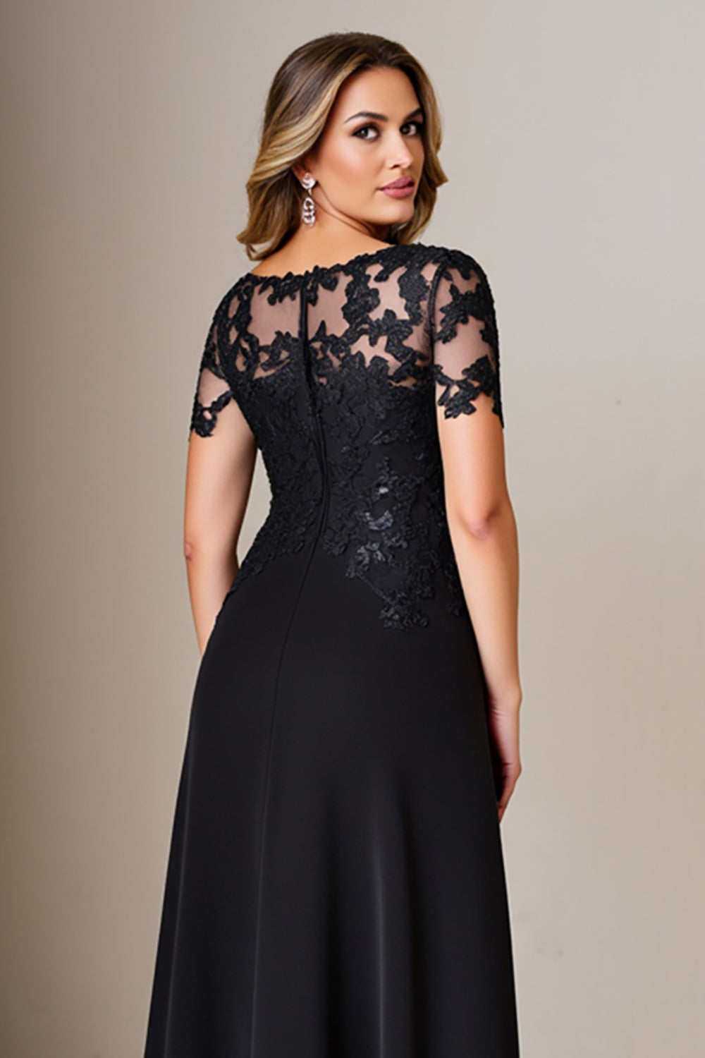 Black Sheath Satin Long Mother of the Bride Dress with Appliques