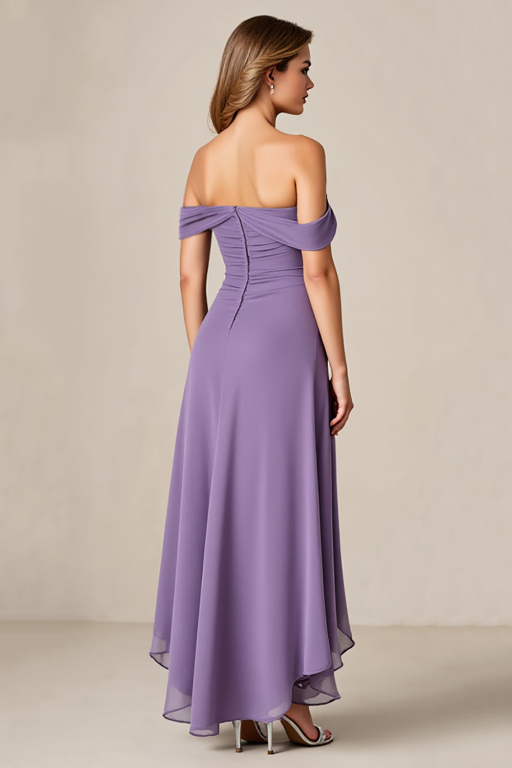 Tahiti A Line Ruched Ankle Length Mother of the Bride Dress with Ruffles