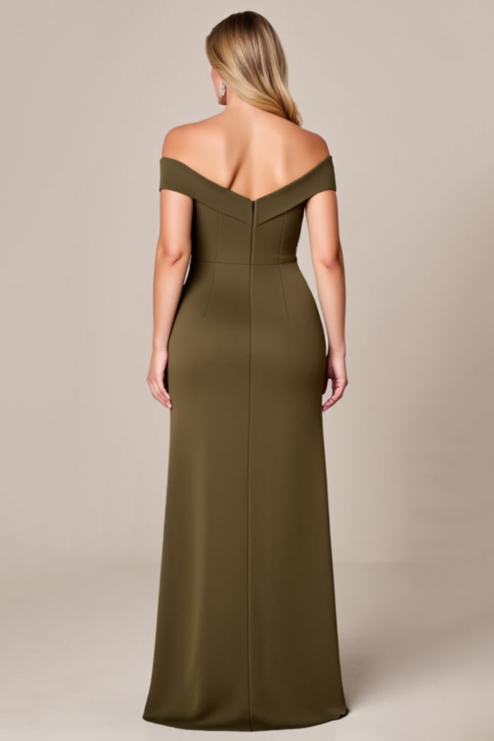 Off The Shoulder Olive Long Plus Size Mother Of The Bride Dress With Slit
