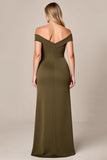 Off The Shoulder Olive Long Plus Size Mother Of The Bride Dress With Slit