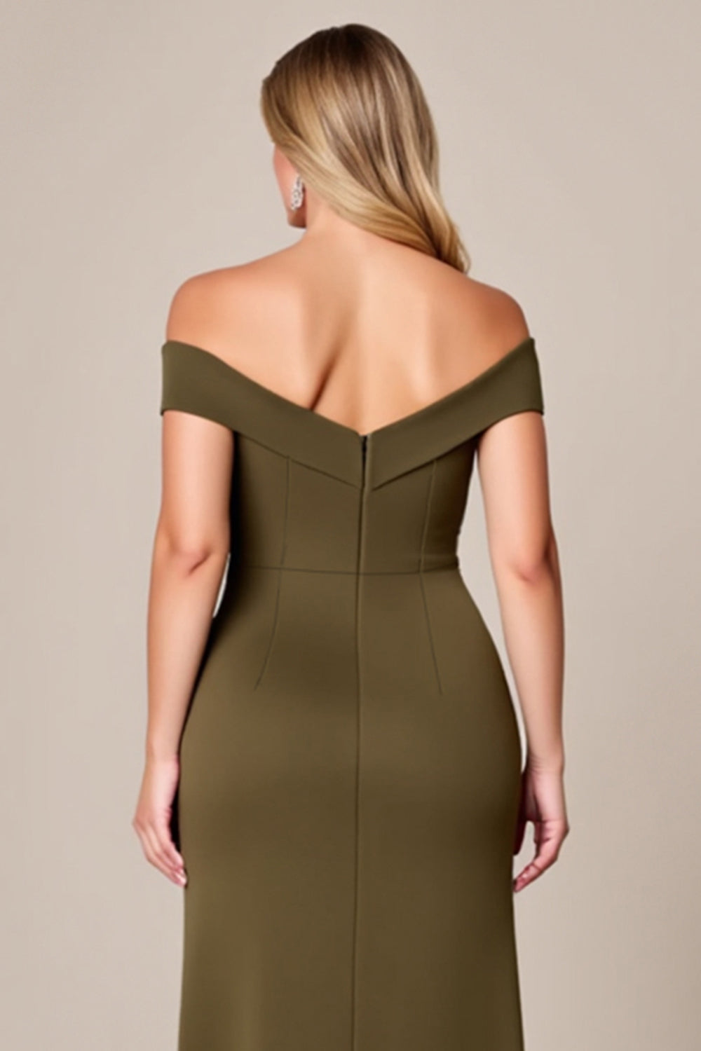 Off The Shoulder Olive Long Plus Size Mother Of The Bride Dress With Slit