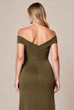 Off The Shoulder Olive Long Plus Size Mother Of The Bride Dress With Slit