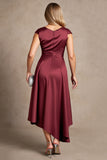 Burgundy A Line Ruched Asymmetrical Mother Of The Bride Dress