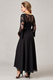 Black High Low Lace Applique Mother of the Bride Dress with Long Sleeves