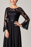 Black High Low Lace Applique Mother of the Bride Dress with Long Sleeves