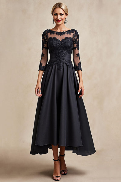 ZAPAKA Women Black Mother of the Bride Dress with Appliques A Line 3/4 Sleeve Tea Length Wedding Guest Dress, Black / US22W ZAPAKA Women Black Mother of the Bride Dress with Appliques A Line 3/4 Sleeve Tea Length Wedding Guest Dress, Black / US22W