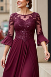 Cabernet Applique A Line Tea Length Mother of the Bride Dress