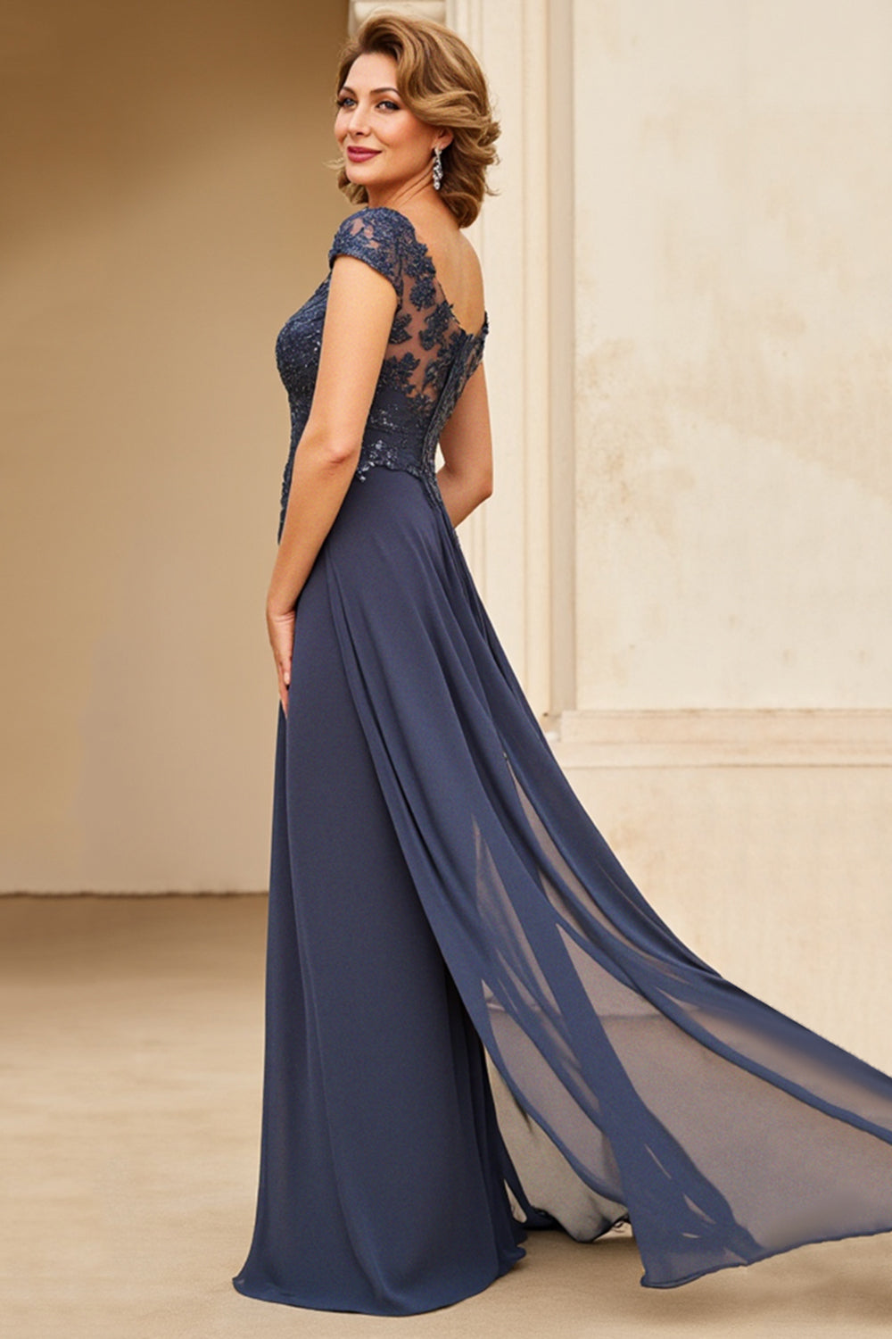 Twilight Applique Chiffon Mother of the Bride Dress with Cap Sleeves