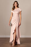 Ruched Satin Sheath Apricot Mother of the Bride Dress with Slit