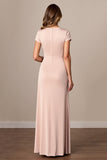 Ruched Satin Sheath Apricot Mother of the Bride Dress with Slit