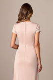 Ruched Satin Sheath Apricot Mother of the Bride Dress with Slit