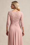 Blush High Low Chiffon Ruched Mother of the Bride Dress with Lace Appliques