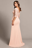 Mermaid Blush Applique Mother of the Bride Dress with Slit