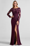 Grape Lace Applique Sheath Mother of the Bride Dress with Slit