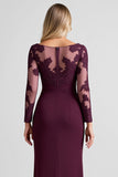 Grape Lace Applique Sheath Mother of the Bride Dress with Slit