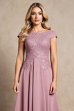 Vintage Mauve Chiffon A Line Applique Mother of the Bride Dress