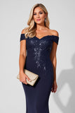 Off the Shoulder Mermaid Navy Mother of the Bride Dress with Appliques